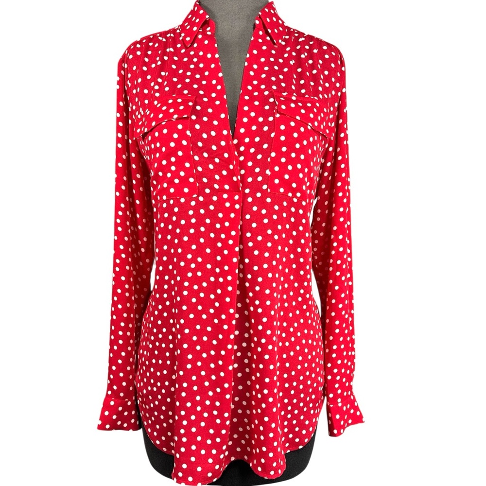 Ann Taylor Red and White Polka Dot Blouse Small
